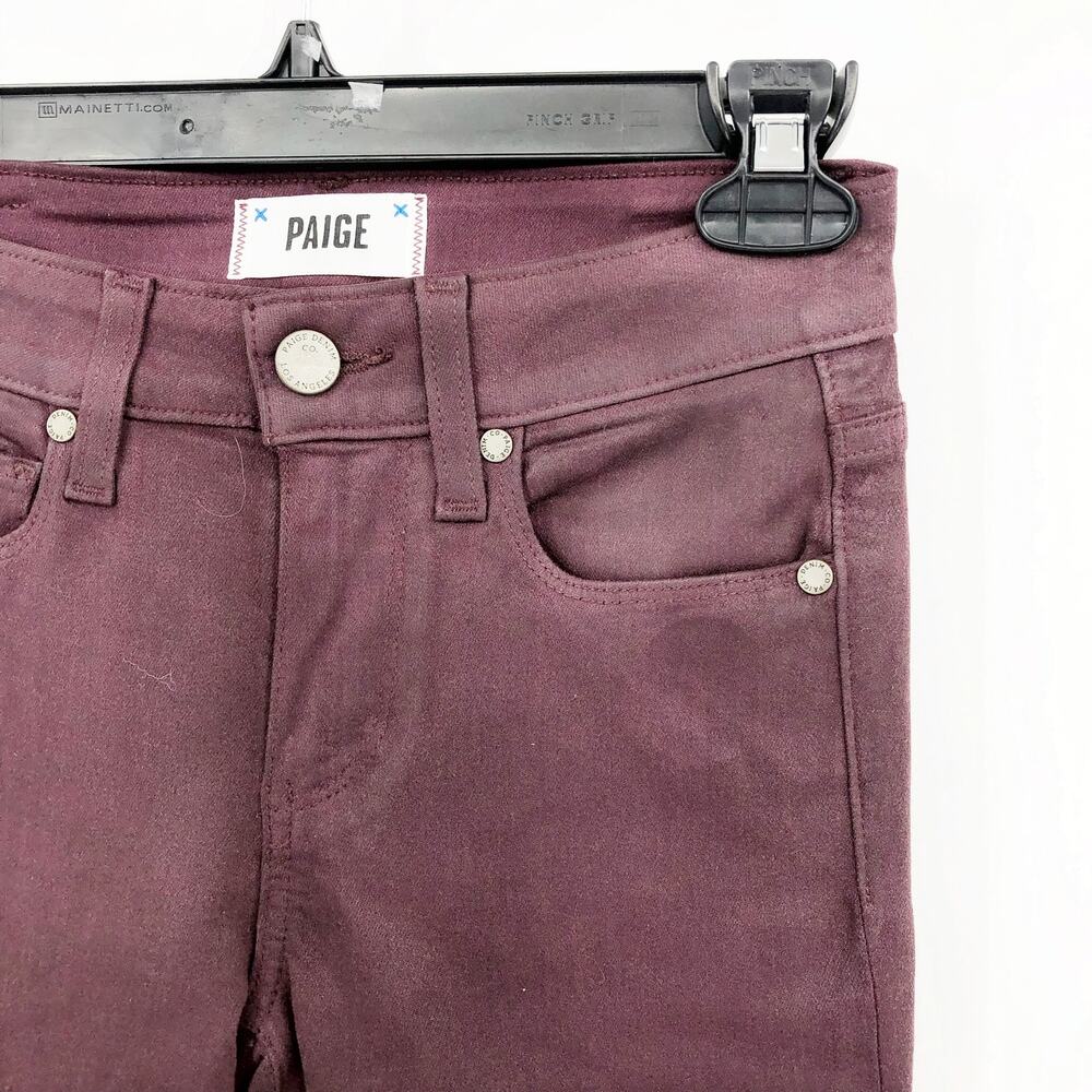 PAIGE Women's Verdugo Ankle Skinny Jeans 24 00 Dark Red Coated Mid Rise NWOT - Picture 5 of 12